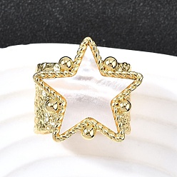 Звезда Латунные кольца-манжеты для женщин, с естественной оболочке, стойки покрытие, долговечный, без свинца и без кадмия, реальный 18 k позолоченный, звезда, размер США 9 3/4 (19.5 мм)