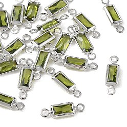 Olive Drab SHEGRACE Brass Pave Cubic Zirconia Rectangle Connector Charms, Cadmium Free & Nickel Free & Lead Free, Long-Lasting Plated, Real Platinum Plated, Olive Drab, 11x3x1.5mm, Hole: 1mm & 1.2mm