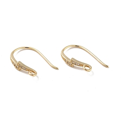 Real 14K Gold Plated Rack Plating Brass Micro Pave Cubic Zirconia Earring Hooks, with Horizontal Loop, Long-Lasting Plated, Cadmium Free & Lead Free, Lightning, Real 14K Gold Plated, 19x3.5mm, Hole: 1.8mm, 20 Gauge, Pin: 0.8mm