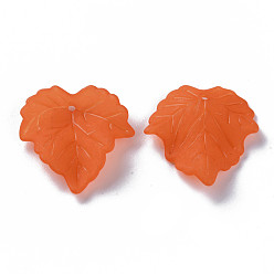 Orange Red Autumn Theme Transparent Frosted Acrylic Pendants, Maple Leaf, Orange Red, 24x22.5x3mm, Hole: 1mm, about 1312pcs/500g