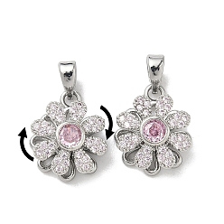 Платина Вращающиеся подвески из латуни с микропаве и кубическим цирконием, долговечный, , платина, 14.5x12x7 мм, отверстие : 5x2.5 мм