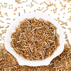 (932FM) Темно-синий аква-матовый с подкладкой Гальванизируйте стеклянных шариков семени, для изготовления ювелирных изделий, разнообразные, темно-золотистые, 1.2~15x1.5~4.5 мм, отверстие : 0.8~1.8 мм, Около 8000 шт / фунт