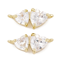 Настоящее золото 14K Латунные микропаве прозрачные подвески с фианитом, без кадмия, без никеля и без свинца, долговечный, сердце прелести, реальный 14 k позолоченный, 8.5x19x5 мм, отверстие : 1 мм