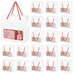 Blanco Cajas de regalo de papel con ventana de plástico y cuerda de poliéster., para regalos embalaje de regalo, Rectángulo, blanco, 18x10x18 cm