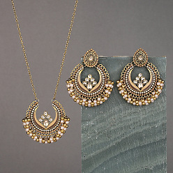 пшеница Комплект из ожерелья с подвеской в виде капли и кольца из сплава и пластиковой жемчужной эмали и серег-гвоздиков, золотые, цвет пшеницы, 410 мм