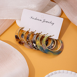 (52) Непрозрачная лаванда Акриловые серьги-кольца, кольцо с узором, золотые, разноцветные, 45 мм, 3 пар / набор