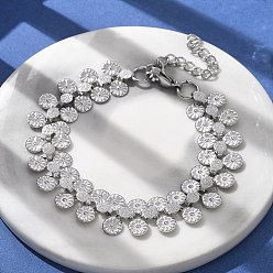 Нержавеющая Сталь Цвет 304 женские браслеты-цепочки с цветочными звеньями из нержавеющей стали, цвет нержавеющей стали, 7-3/8x5/8 дюйм (18.6x1.45 см)