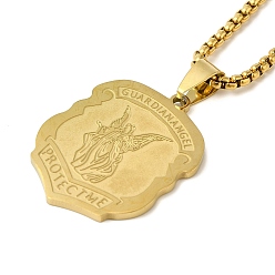 Настоящее золото 18K 201 нержавеющая сталь хранитель святой ангел святой Михаил кулон коробка цепи ожерелья, реальный 18 k позолоченный, 23.35 дюйм (59.3 см)