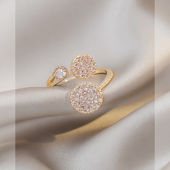 Light Gold Плоские круглые открытые манжеты со стразами и кристаллами, кольцо из сплава для женщин, золотой свет, внутренний диаметр: 18 мм