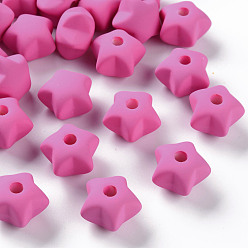 Camellia Acrylic Beads, Rubberized Style, Half Drilled, Star, Camellia, 16x17x11mm, Hole: 3.5mm