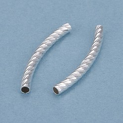 Посеребрённый Бисера латунной трубки, долговечный, изогнутые бусины, трубка, 925 серебро покрытием, 30x3 мм, отверстие : 2 мм