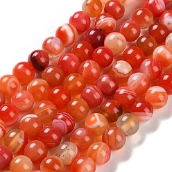 Оранжево-Красный Натуральные полосатые агатовые / полосатые агатовые бусинки, окрашенные, круглые, оранжево-красный, 8 мм, отверстие : 1.2 мм, около 24 шт / нитка, 7.48'' (19 см)