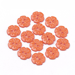 Коралловый 2-отверстие кнопки акриловые, цветок, коралл, 15x2.5 мм, отверстие : 1.5 мм