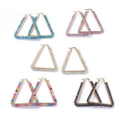Смешанные камни Серьги из 201 нержавеющей стали, с натуральным смешанным драгоценным камнем, треугольные, 58x55x4 мм