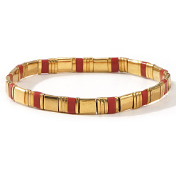 (123L) Белый крем непрозрачный блеск Стеклянные бусины эластичные браслеты для женщин, прямоугольные, огнеупорный кирпич, 6.30 дюйм (16 см) ~ 6.50 дюйм (16.5 см)