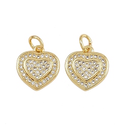 Настоящее золото 16K Латунные микро проложить кубического циркония подвески, сердце прелести, с целью перехода в кольце, реальный 16 k позолоченный, 13x12x2 мм, отверстие : 3.2 мм