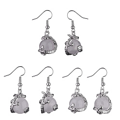 Хрусталь Серьги с подвесками в виде дракона из натурального кварца, платиновые латунные украшения для женщин, 36 мм, штифты : 0.6 мм