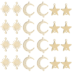 Настоящее золото 14K 24 шт. 3 стили латунные соединители, долговечный, солнце и луна и звезда, реальный 14 k позолоченный, 13~22x12~16.5x0.5~1 мм, отверстие : 1.2 мм, 8 шт / стиль
