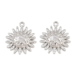 Stainless Steel Color 304 Stainless Steel Pendants, Hammered Sun Charms, Stainless Steel Color, 22x19.5x3mm, Hole: 1.7mm