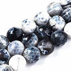 Prussian Blue Natural Fire Crackle Agate Beads Strands, Dyed, Round, Faceted, Prussian Blue, 13~14mm, Hole: 1.6mm, about 28~29pcs/strand, 15.16~15.55 inch(38.5~39.5cm)