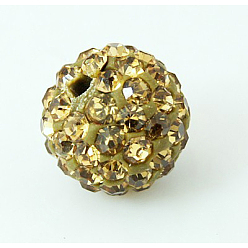 Lt.Col.Topaz Polymer Clay Rhinestone Beads, Pave Disco Ball Beads, Grade A, Lt.Col.Topaz, 14mm, Hole: 1.5mm