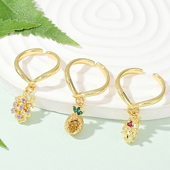 Настоящее золото 18K Кольца-манжеты с фруктовой тематикой из латуни с микропаве из кубических цирконий для женщин, стойки покрытие, прочное покрытие, без кадмия и без свинца, реальный 18 k позолоченный, размер США 8 1/4 (18.3 мм)