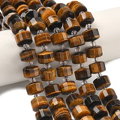 Тигровый глаз Природных тигровый глаз бисер нитей, граненые, диск, Heishi бусы, с бисером, 11~12x8~9 мм, отверстие : 0.7~0.8 мм, примерно 32~33шт/нить 15.16''~15.39''(38.5~39.1см)