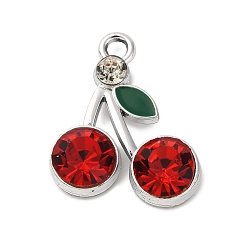 Платина Подвески из вишневого сплава, горный хрусталь и эмали, красные, платина, 21x17x5 мм, отверстие : 2 мм