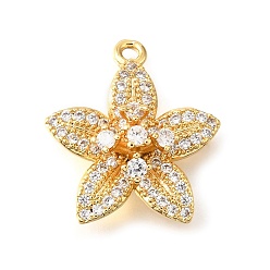 Настоящее золото 18K Латунные микропаве прозрачные подвески с фианитом, , реальный 18 k позолоченный, 20x18x7 мм, отверстие : 1.6 мм