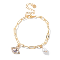 Eye Браслеты с подвесками из сплава и пластика с имитацией жемчуга, с цепочками со скрепками для женщин, глаз, 6-3/4 дюйм (17 см)