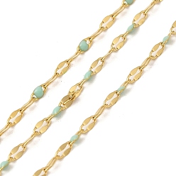 Светло-голубой Ионное покрытие (ip) 304 цепи из нержавеющей стали, Эмаль стиле, реальный 18 k позолоченный, пайки, с катушкой, полированный, светло-голубой, 4x2x0.3 мм, около 32.81 футов (10 м) / рулон
