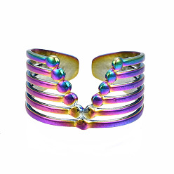 Rainbow Color V-образные кольца на манжетах, полые широкие открытые кольца, цвет радуги 304 кольца из нержавеющей стали для женщин, размер США 9 (18.9 мм)