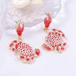 Золотой Сплав мотаться серьги стержня, краб, с эмалью, золотые, 61x36 мм