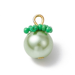 Темный Морско-зеленый Стеклянные жемчужные подвески, помидор, со стеклянными бусинами и железными петлями, темно-зеленый, 15.5~16x10~11 мм, отверстие : 2 мм