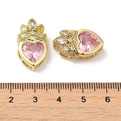 Mixed Color Rack Plating Brass Cubic Zirconia Pendants, with Glass, Long-Lasting Plated, Lead Free & Cadmium Free, Real 18K Gold Plated, Heart, Mixed Color, 21.5x13x8mm, Hole: 6x3mm and 4.5x3mm