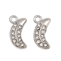 Couleur Acier Inoxydable 304 pendentifs en strass en acier inoxydable, charmes lune, couleur inox, 11x5x2mm, Trou: 1.2mm