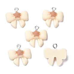 PapayaWhip Resin Pendants, with Iron Loop, Bowknot, PapayaWhip, 20x21x7mm, Hole: 2.5mm