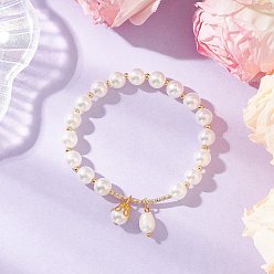 Морская Ракушка Круглые браслеты с подвесками из акриловых бусин с имитацией жемчуга для женщин, с натуральным культивированным пресноводным жемчугом, цвет морской раковины, внутренний диаметр: 2 дюйм (5.2 см)