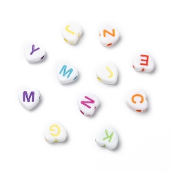 Mixed Color Opaque Acrylic Heart Beads, Horizontal Hole Letter Beads, Mixed Color, 7x7.5x4mm, Hole: 2mm, about 3600pcs/500g