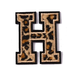 Letter H Polyester Computerized Embroidery Cloth Iron On Sequins Patches, Leopard Print Pattern Stick On Patch, Costume Accessories, Appliques, Letter.H, 60x50x1.5mm