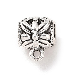 Antique Silver Tibetan Style Alloy Tube Bails, Loop Bails, Hanger Links, Column with Flower, Antique Silver, 12.5x10x10mm, Hole: 1.6mm, Inner Diameter: 5mm, 213Pcs/500g