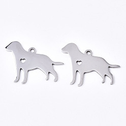 Stainless Steel Color Tarnish Resistant 304 Stainless Steel Pendants, Silhouette Charms, Laser Cut, Dog, Stainless Steel Color, 23x31x1.5mm, Hole: 2mm