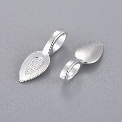 Silver Tibetan Style Alloy Glue-on Flat Pad Bails, Leaf, Lead Free and Cadmium Free, Silver, 21x8x6mm, Hole: 4mm