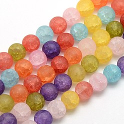 Mixed Color Frosted Synthetic Crackle Quartz Round Beads Strands, Dyed & Heated, Mixed Color, 10mm, Hole: 1mm, about 43pcs/strand, 16.17 inch