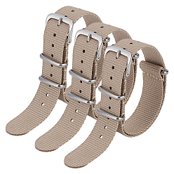 Tan 3Pcs Nylon Watch Bands, with Stainless Steel Buckle, Tan, 265~290x17.5x9mm