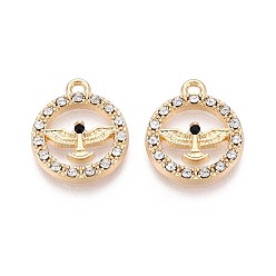 Кристалл Подвески из сплава со стразами, плоский круг и орел, без кадмия, без никеля и без свинца, золотые, кристалл, 17x14x2 мм, отверстие : 1.5 мм