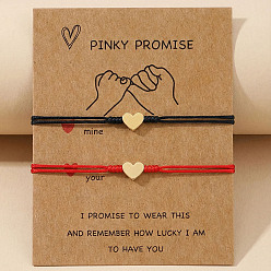 (52) Непрозрачная лаванда 2шт. сердечки 304 браслеты из плетеных бусин из нержавеющей стали, регулируемый набор парных браслетов из плетеного нейлонового шнура, поздравительная открытка с обещанием на мизинцах, разноцветные, 11.02 дюйм (28 см)