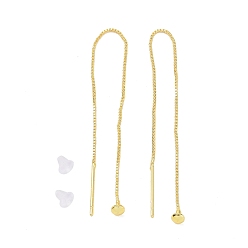 Golden Brass Mushroom with Box Chains Long Dangle Stud Earrings, Ear Thread for Women, Long-Lasting Plated, Lead Free & Cadmium Free, Golden, 94mm, Pin: 0.8mm