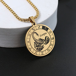 Скорпион Плоские круглые с созвездием 201 ожерелья из нержавеющей стали с подвеской, золотые, Скорпион, 23.62 дюйм (60 см)