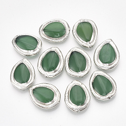 Sea Green Natural Green Agate Beads, Electroplate Polymer Clay Edge, Dyed, Teardrop, Sea Green, 20~23x15~18x6~7mm, Hole: 1mm